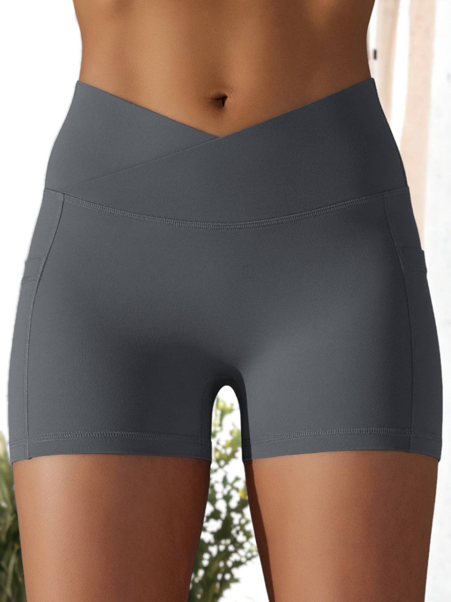 Active by Anna-Kaci - Wholesale Athletic Shorts - Women's - Tight Fitting High Waisted Pocket Sport V-Waist Band Shorts3