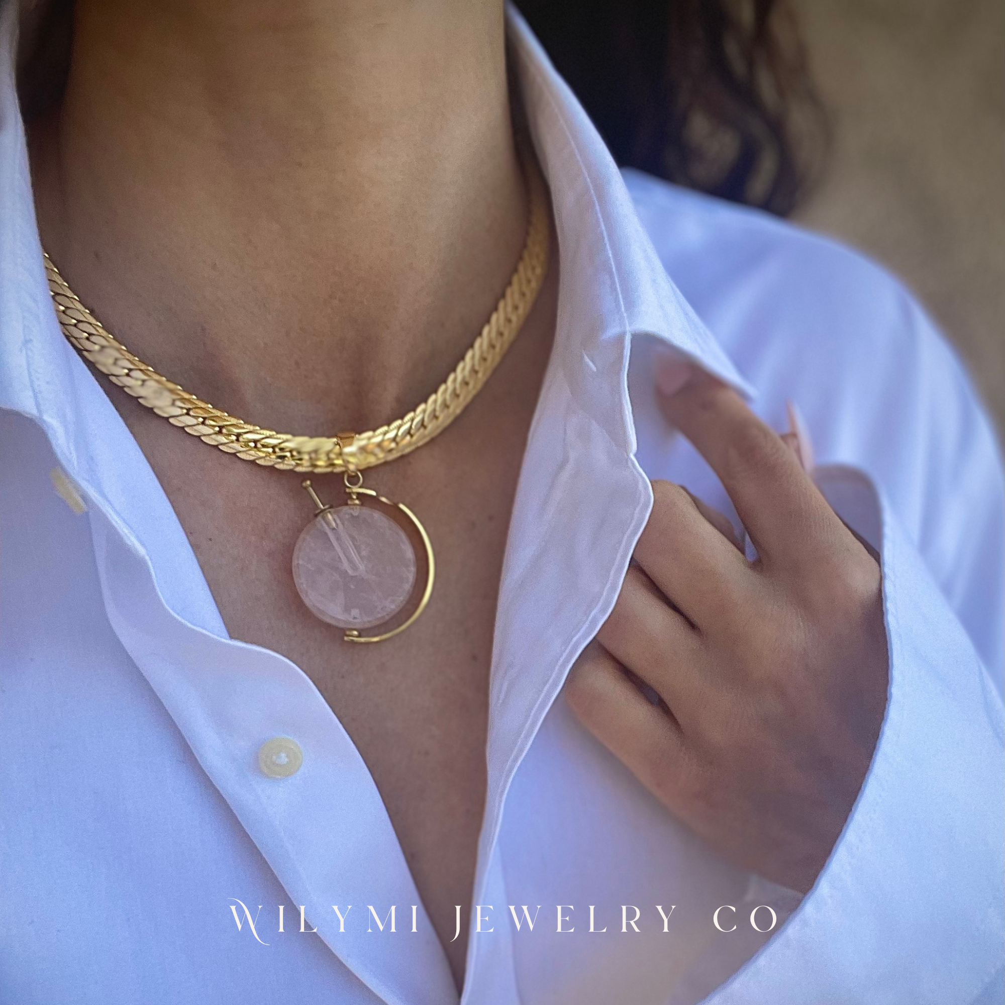 WILYMI Jewelry Co - Wholesale Aromatherapy Necklace - PRESENCE Rose Quartz Aromatherapy Necklace | 24k GF8