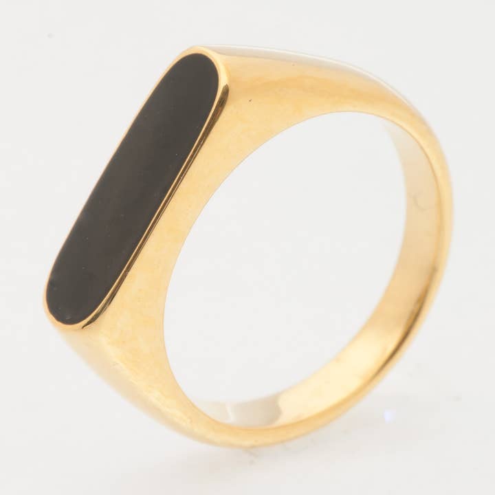 Gold Black Signet Bar Ring for wholesale by Hanhancraft