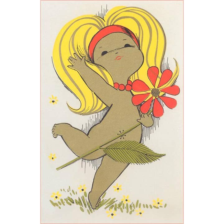 Greeting Card SZ-59 Brown Flower Child Cavorting for wholesale by Found Image Press