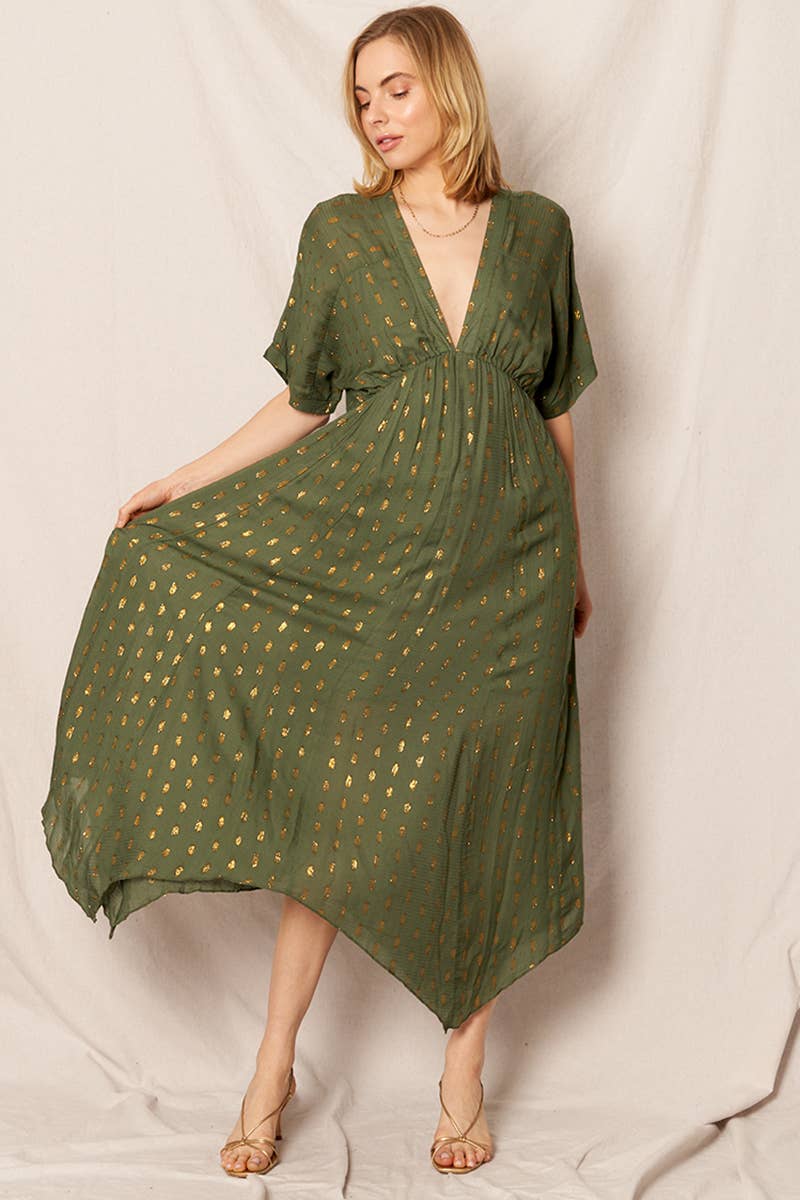 En Crème - Wholesale Dress - Women's - Kimono Sleeve Lurex Polka Dot Maxi Dress7