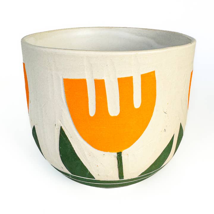 Jardinière tulipe orange sculptée de 5 pouces pour la vente par NIKO FAR WEST