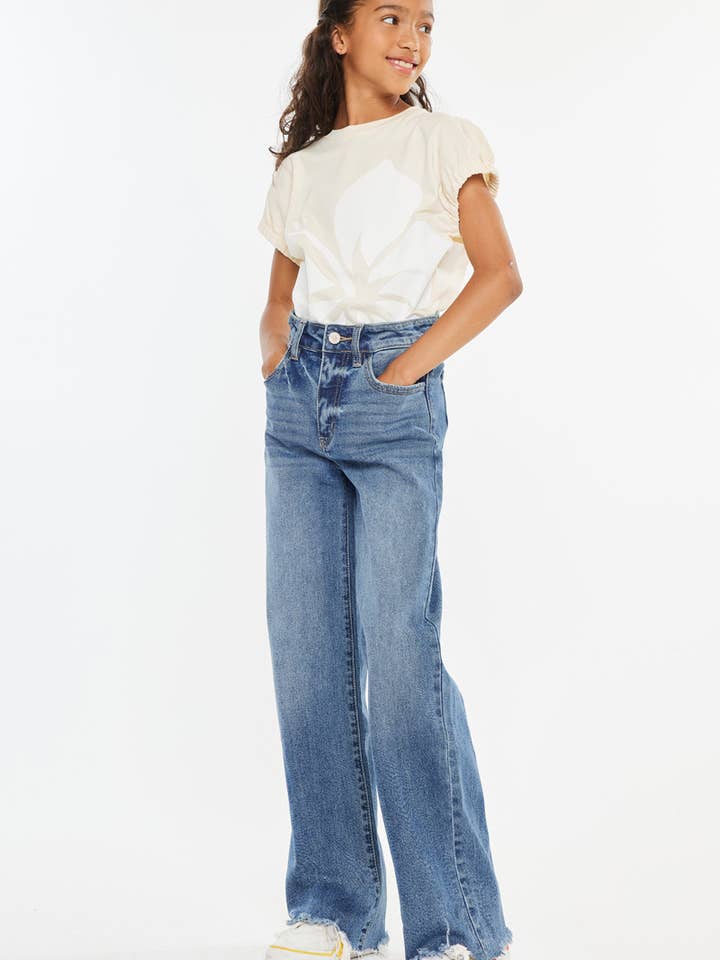 FILLE ENFANTS OUVRIR PACK JEAN TAILLE HAUTE JAMBE LARGE-YC2529M pour la vente par Kan Can USA