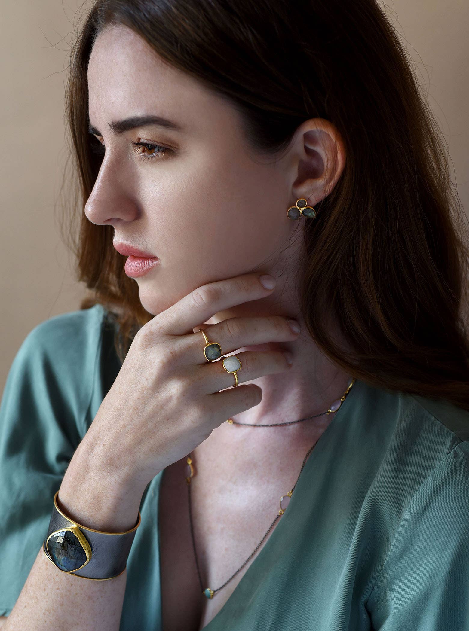 FELIX Z DESIGNS - Wholesale Cuff Bracelet - Adjustable Two Tone Stone Cuff Bangle3