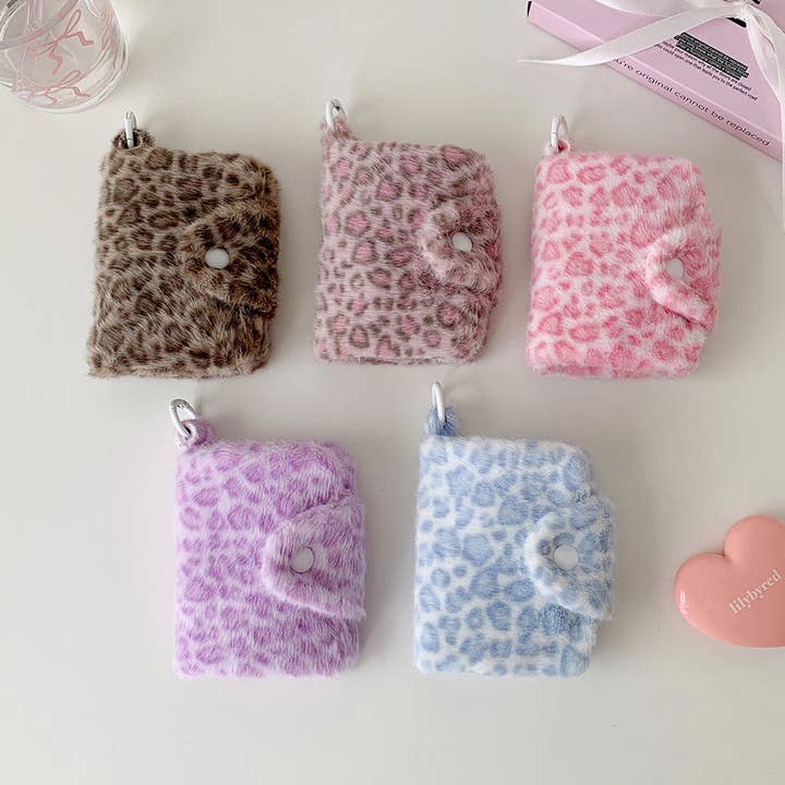 Fluffy leopard small wallet with snap closure for girls for wholesale by Little Trendy