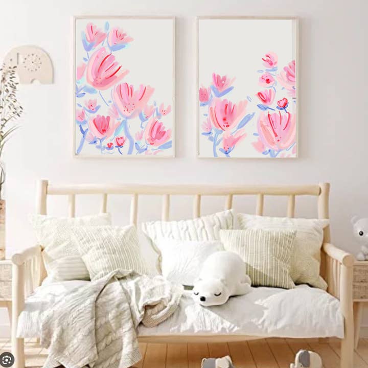 Blaue Glockenblume & Rosa (Set aus 2) - Kunstdrucke für den Großhandel von Rebecca Illustrated