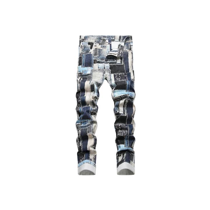 Multi Men's Painted Color-Block Slim Denim Jeans for wholesale on Faire