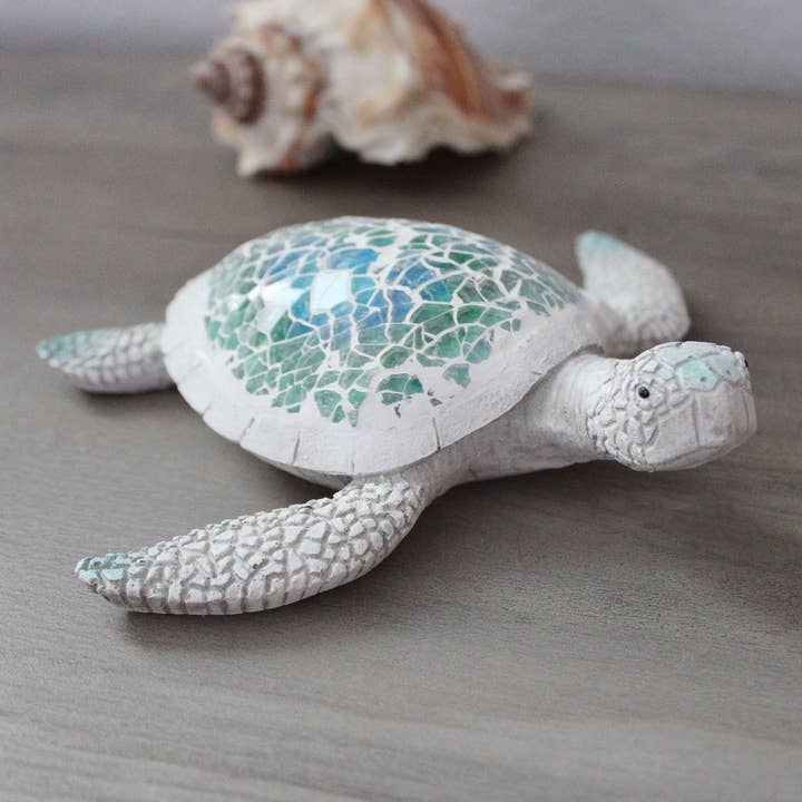 CB Home Collection - Wholesale Decorative Figurine - 6.25" Sea Turtle Blue and Green Mosaic Figurine