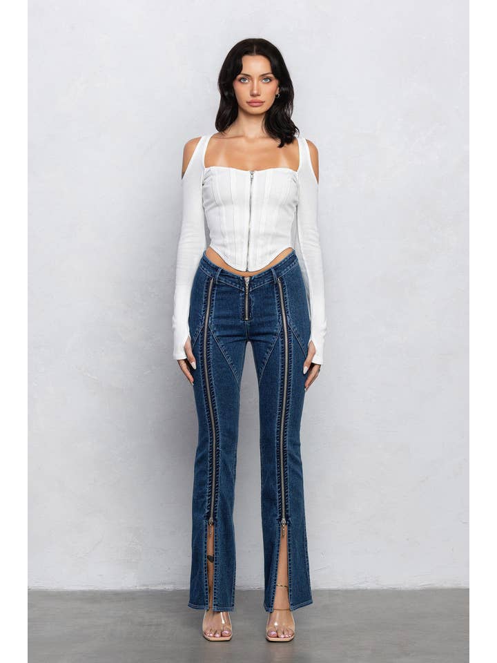 No Vacancy - Wholesale Bustier - Women's - Ribbed square neck shoulder cut out bustier top1