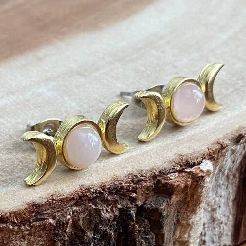 Ohrstecker mit Mondphase aus Rosenquarz für den Großhandel von Livin Freely