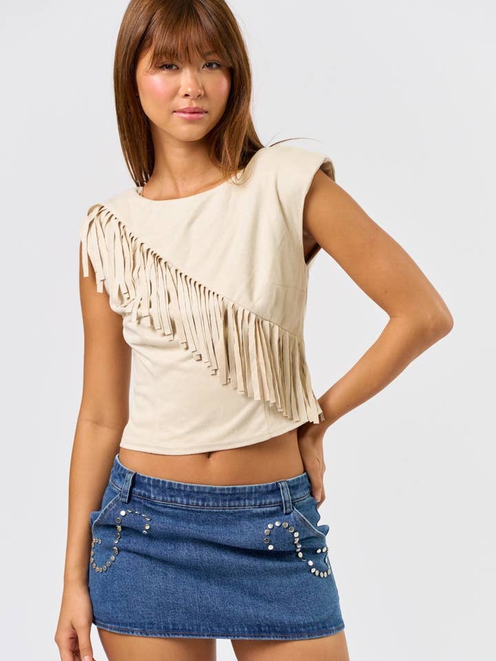 Blue Blush - Wholesale Blouse - Women's - Suede Fringe Detail Top6