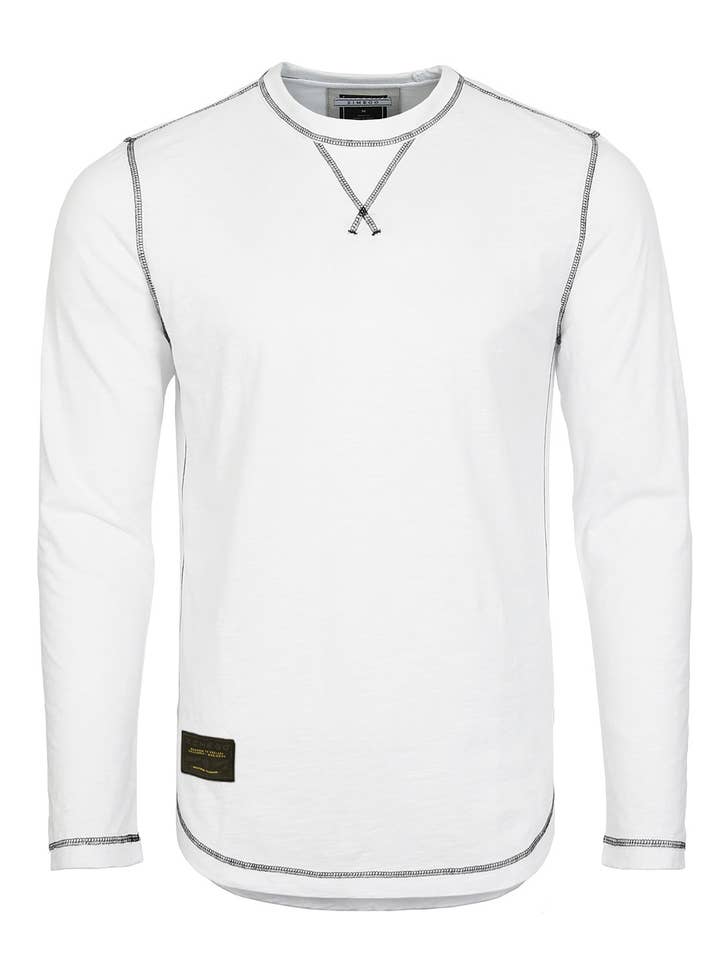 Herrar Långärmad Rundhalsad Klassisk T-shirt med Kontrastfärgade Sömmar för wholesale av ZIMEGO