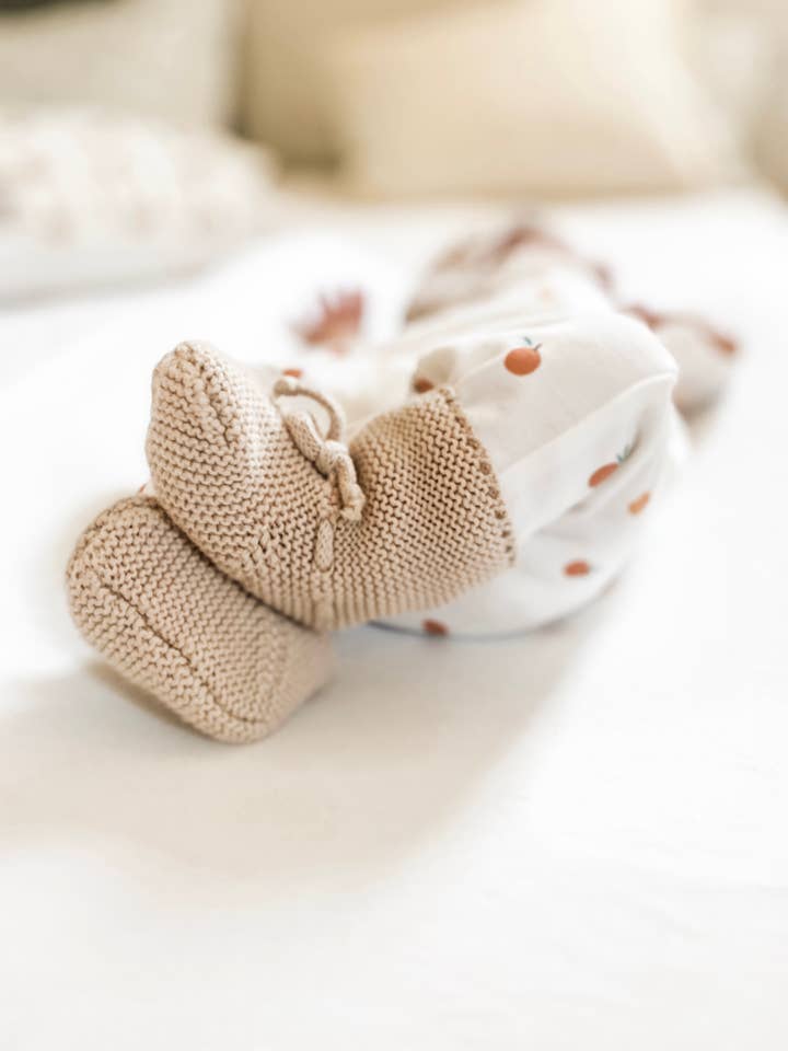 Baby Knitted Booties in Almond for wholesale by Inti The Label