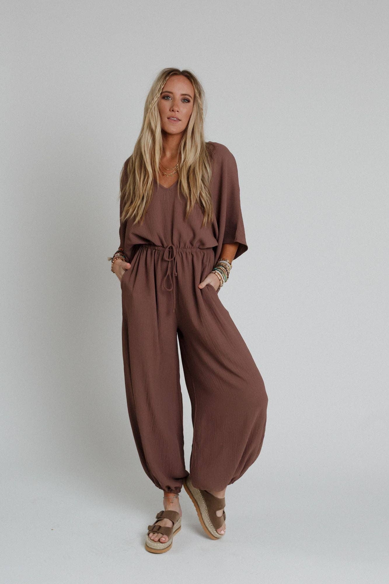Three Bird Nest - Wholesale Jumpsuit - Women's - New Love Relaxed Drawstring Jumpsuit - Mocha5