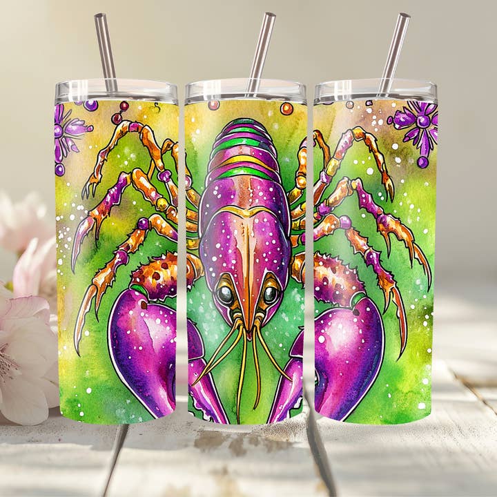 Mardi Gras Bright Crawfish Skinny Tumbler for wholesale by JAC Wholesale