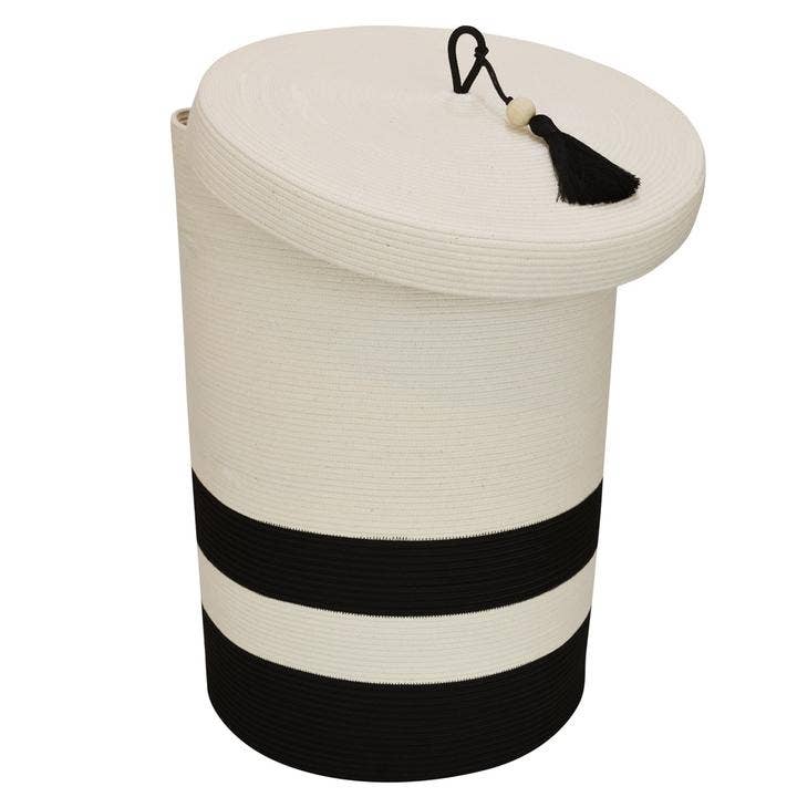 Mia Mélange - Vente Paniers à linge - Panier à linge avec couvercle XT (Verona) - Bloc noir (pompon)1