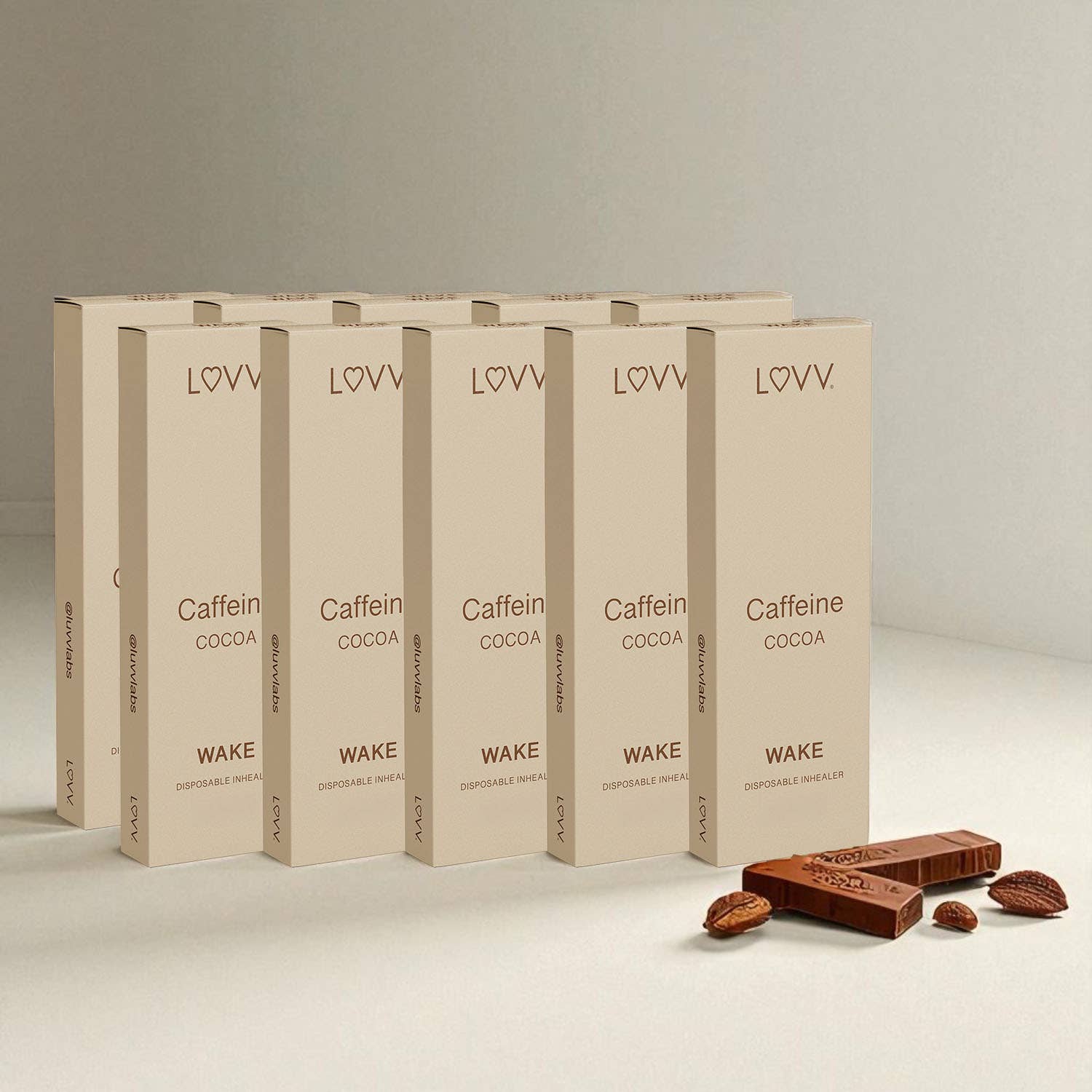 LUVV Labs - Wholesale Aromatherapy Inhaler - 10 LUVV WAKE Caffeine & B12 Infused Cocoa Flavored Inhealers