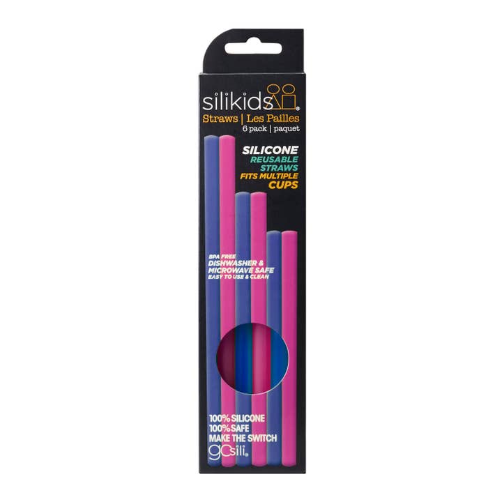 GoSili - Wholesale Drinking Straw - Reusable Silicone Straws, Family sizes- Pack of 6