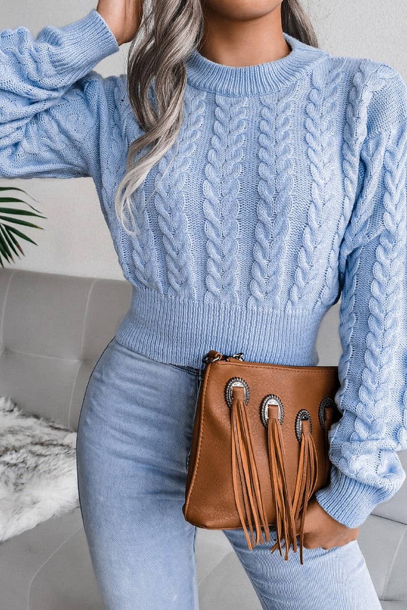 Lily Clothing - Wholesale Knit Sweater - Women's - WOMEN CHUNKY CABLE KNIT RIBBED CROP SWEATER_CWOSWL046712