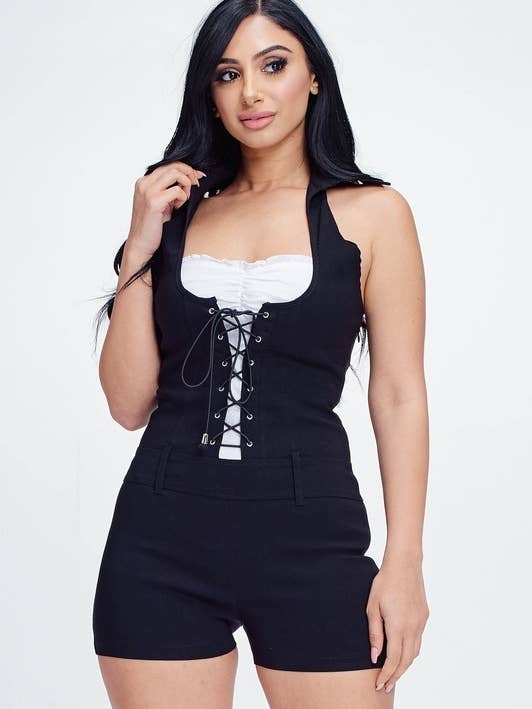 K-Pop Spandex Criss Cross String Romper for wholesale by Lydia USA