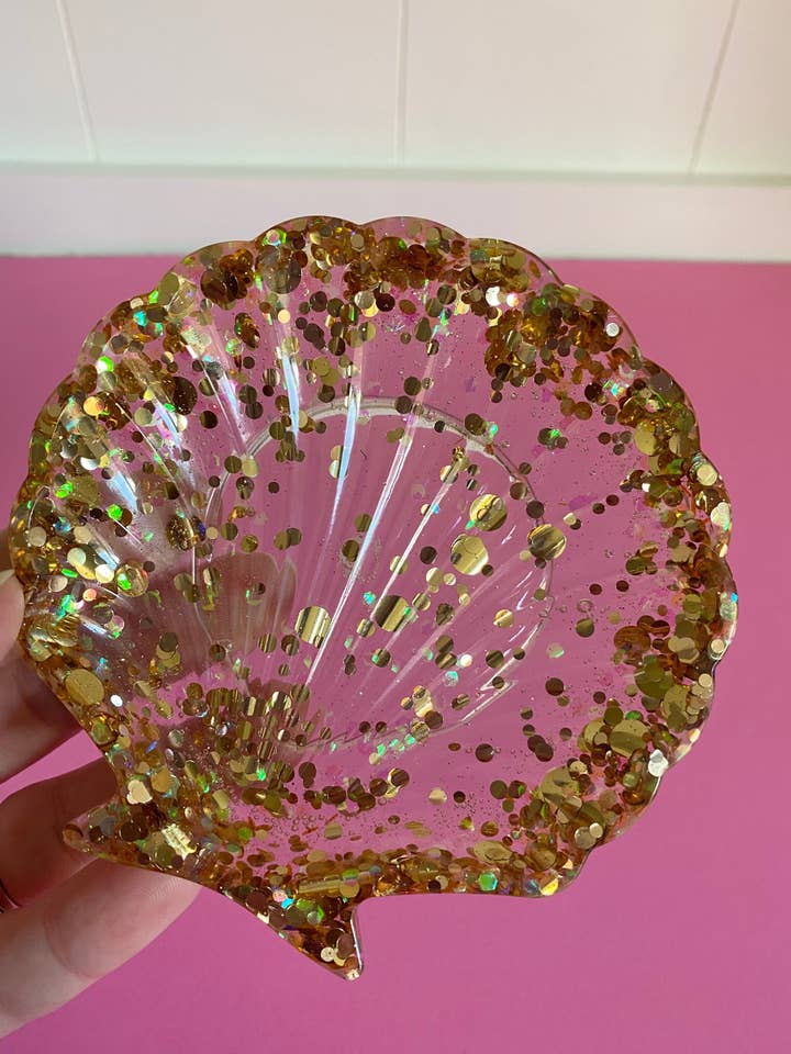 Gingillo sirena dorato//Piatto con guscio glitterato, sirena per la vendita all'ingrosso da parte di Zig a Star