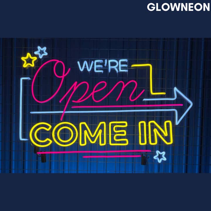 Enseigne au néon We're Open Come In, grand logo, enseigne LED Open Shop pour la vente par Glow Neon