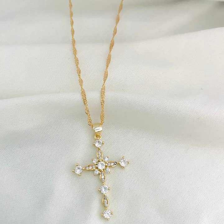 Housegoldjewelry - Wholesale Pendant/Charm Necklace - Crucifix Charm Necklace, Gold Cross Necklace, Cubic Zirconia3
