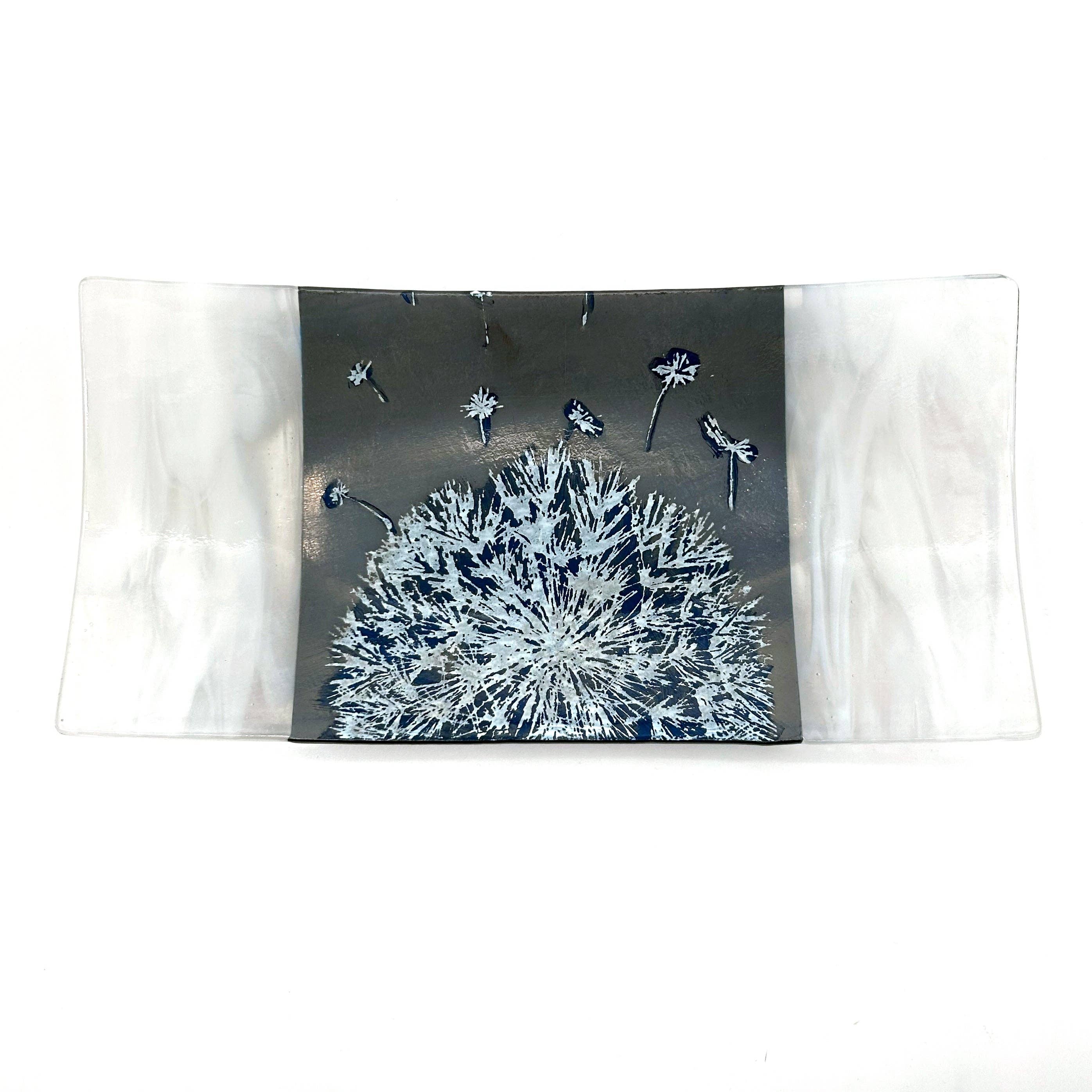 Kiku Handmade | Contemporary Fused Glass Home Goods - Wholesale Platter - Dandelion 15" Long Fused Glass Serving Platter1