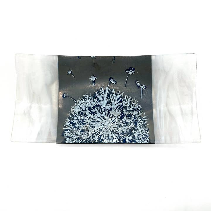 Kiku Handmade | Contemporary Fused Glass Home Goods - Wholesale Platter - Dandelion 15" Long Fused Glass Serving Platter1