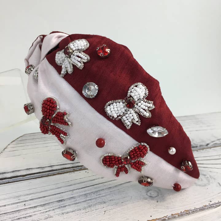 Burgundy and white bow headband for wholesale by SongLily