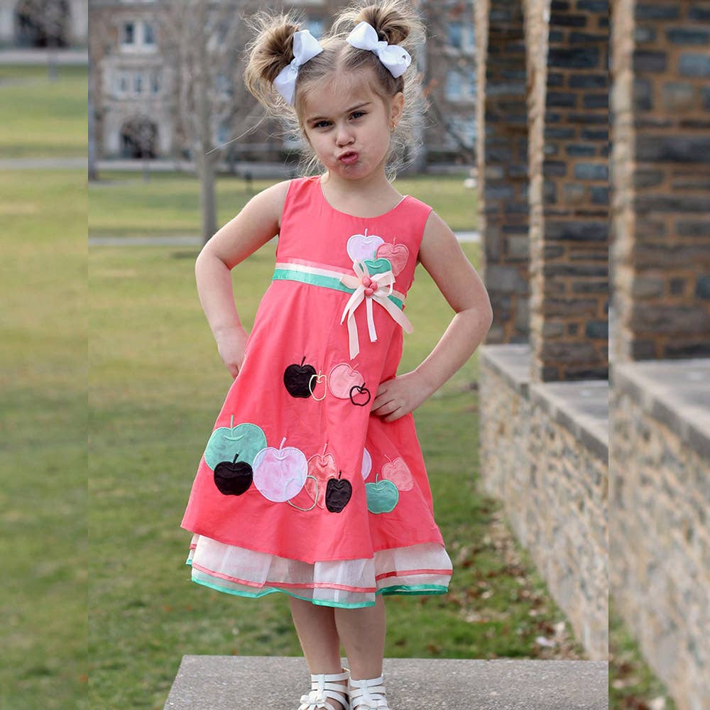 SISSYMINI - Wholesale Dress - Kids - Apple Applique Organza Ruffles Dress 878-2834