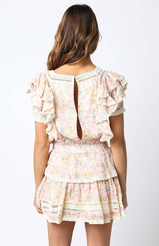 Floral rose crème Mini-robe Adalynn en vente sur Faire2