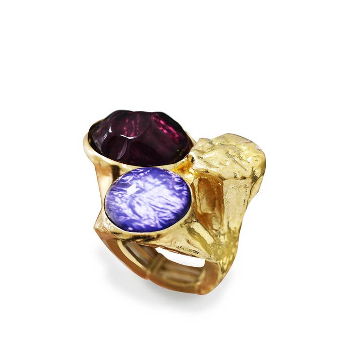 AMORINO SRL - Wholesale Multi-Stone Ring - LARGE ELASTIC RING TRIO WITH RESIN STONE - NY24108B8933