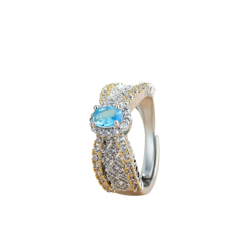 Bright MacMing - Vente Bague avec plusieurs pierres - Bague en cristal bleu clair avec gemme2