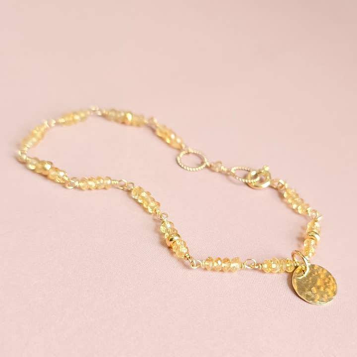 Bracelet Impératrice Citrine - Plaqué Or 14k pour la vente par Kuriosities