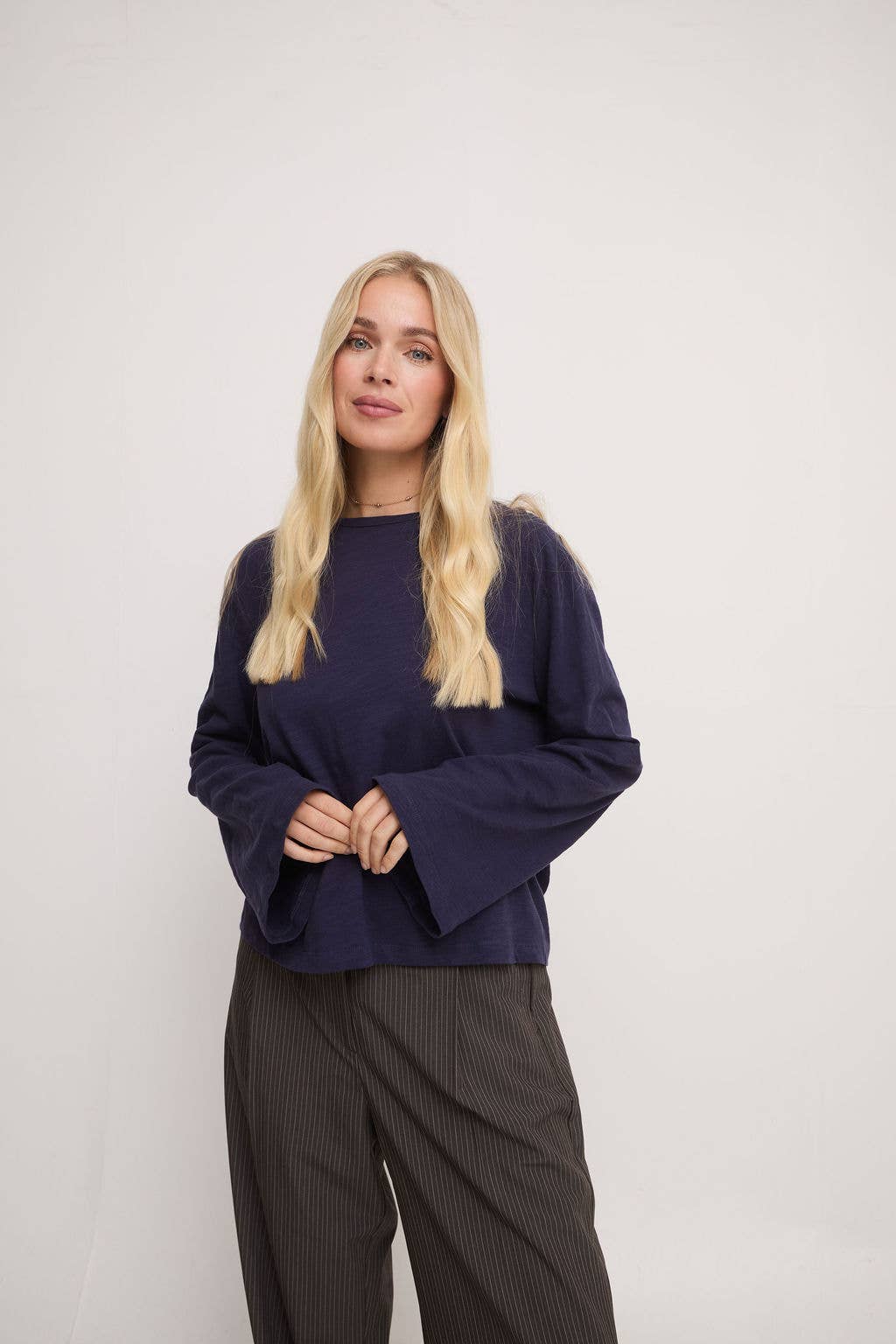 Fika - Wholesale T-Shirt - Women's - Celine Navy Jersey Long Sleeve Top 0