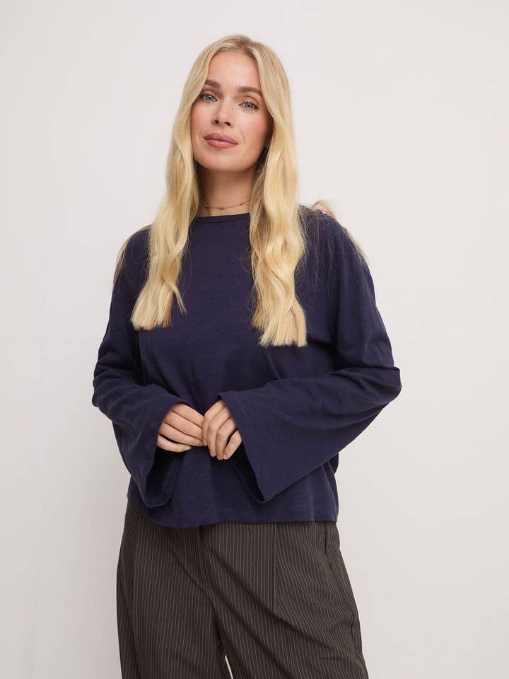 Celine Navy Jersey Long Sleeve Top for wholesale by Fika