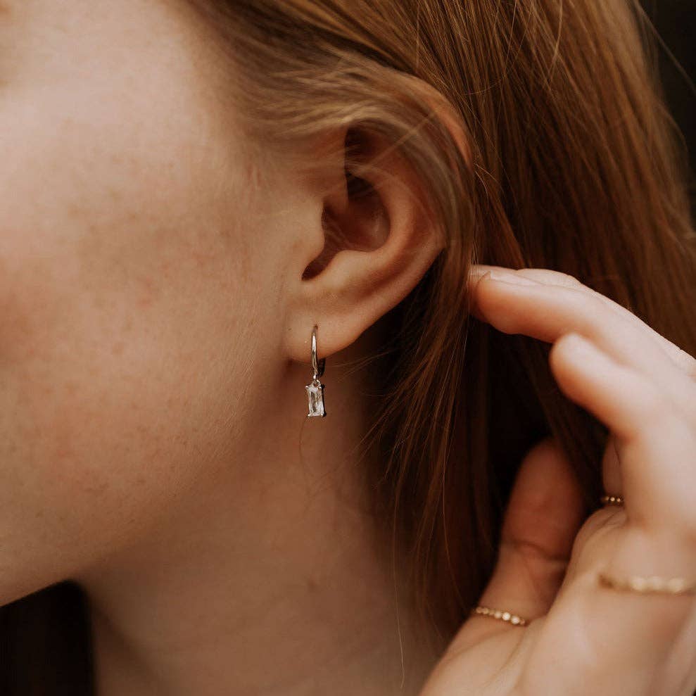 Mauve Jewelry Co. - Wholesale Huggie Earrings - Sophie Baguette Diamond Dangle Hoops3