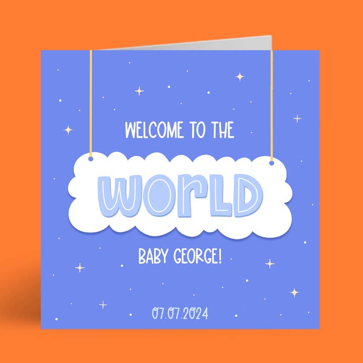 Coffee and a Catfish – wholesale Baby card – Welcome To The World' Personalised Baby Boy Card0