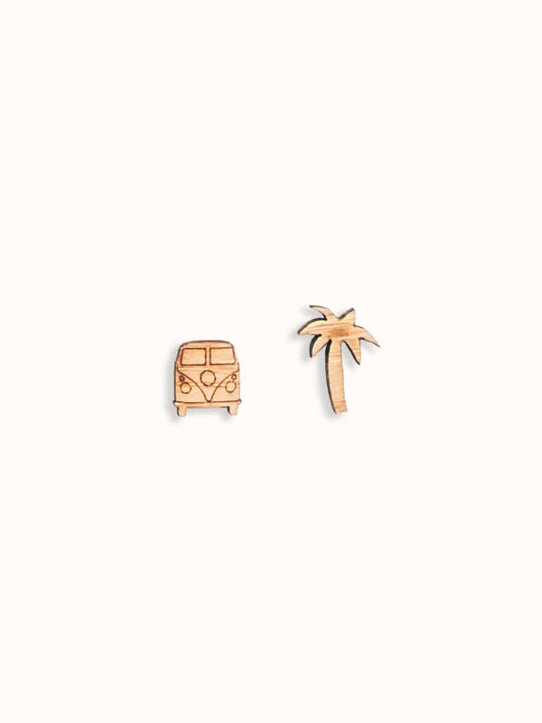 Van + Palm Tree Bamboo Earrings for wholesale by Wild Cloud