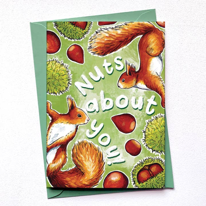 Nuts about you squirrel Valentine's card for wholesale by Alexia Claire Ltd