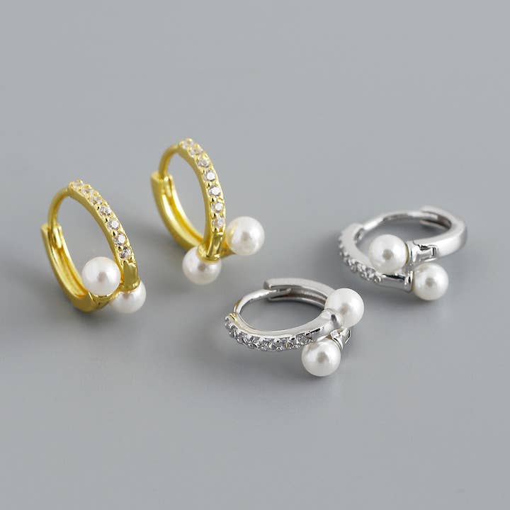 S925 Sterling Silver Imitation Pearl Inlaid Zircon Earrings for wholesale by Gioiellin - S925 Silver Jewelry