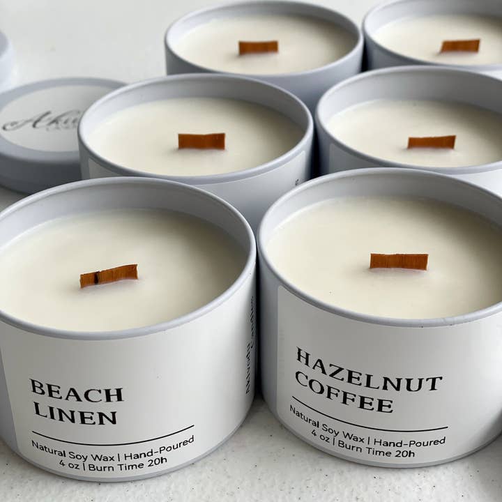 Akivodu Candles - Wholesale Travel Candles - Wood Wick Candle 4 oz- Multiple scents