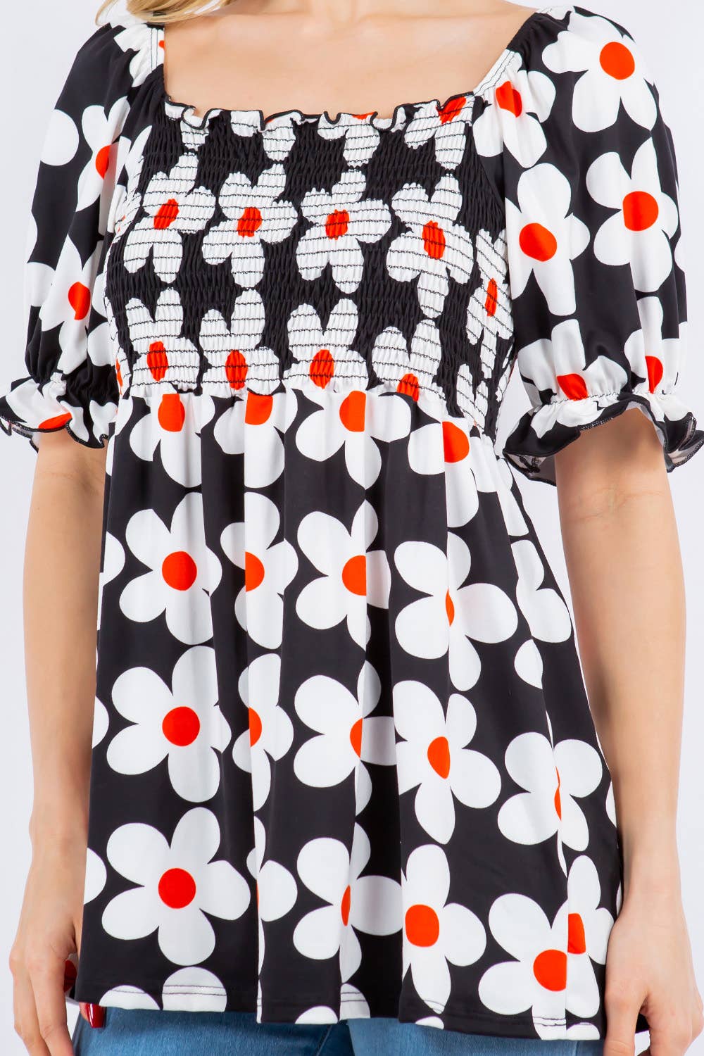 Celeste Clothing - Vendita all'ingrosso Tunica - Donna - TOP CON STAMPA FLOREALE CON MANICHE A PALLONCINO -CT43822A11