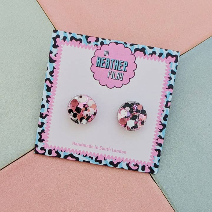 By Heather Filby – wholesale Stud/post earrings – Glitter Circle Stud Earrings (MORE COLOURS) - Best Seller18