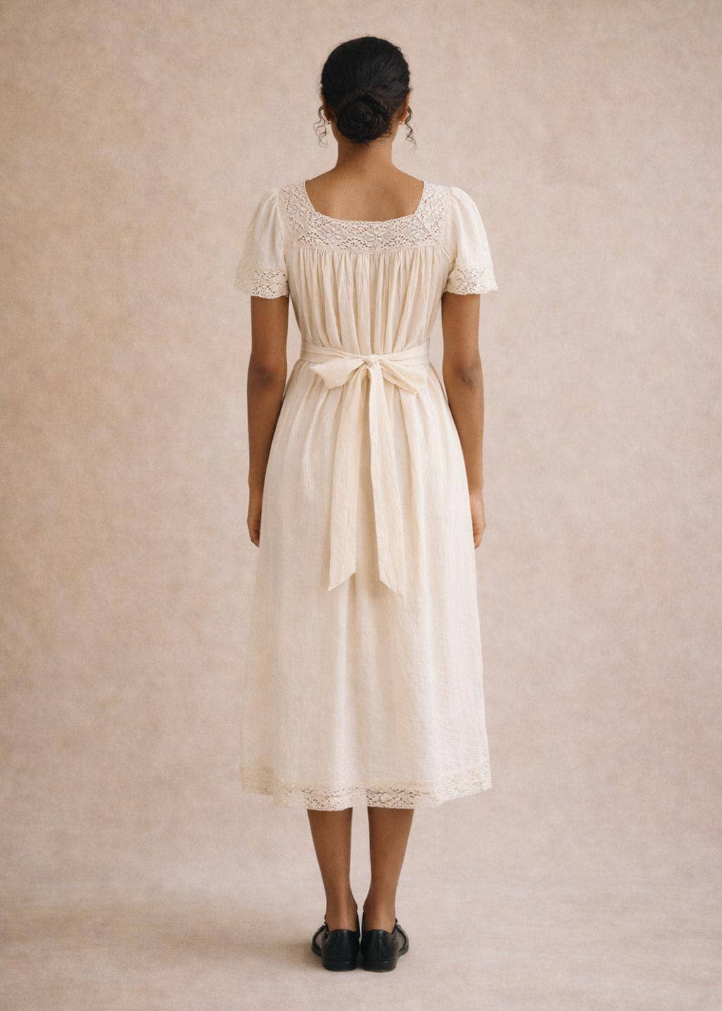 Atèlette - Wholesale Dress - Women's - Cream Cotton Gauze Lace Midi Dress - Theodosia Dress1