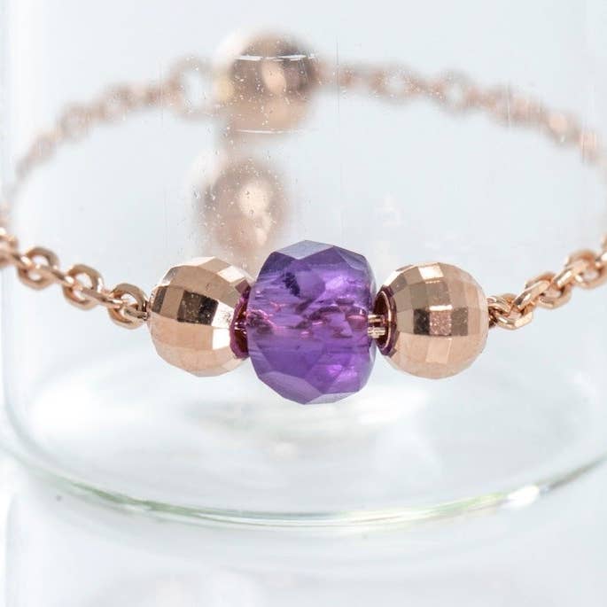 Anel de corrente de ametista em ouro maciço 14K por atacado de Chatoyant