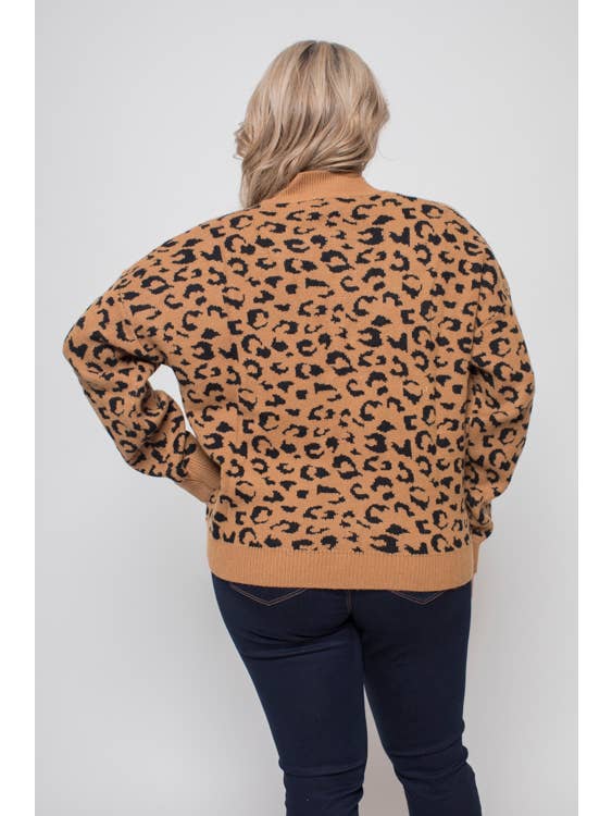 Curve Market - Wholesale Knitted jumper – Women′s - PLUS SIZE V NECK LEOPARD SWEATER2