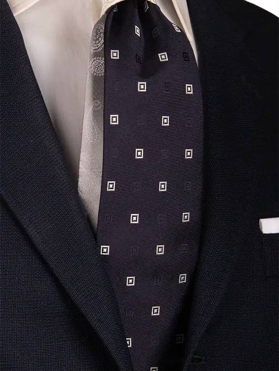 Gravata Cerimónia Azul Fantasia Cinza Prata Nó em Contraste Branco Pérola N3076 por atacado de Graffeo Cravatte