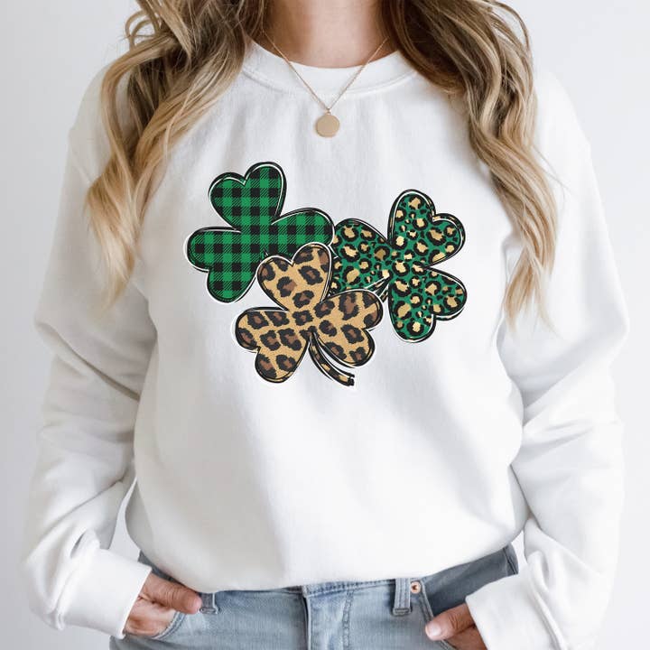 Shamrocks Plaid and Leopard Sweatshirt for wholesale by Light & Shine